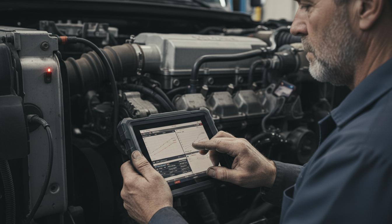Mechanic running computer diagnostics on a car in Mobile, AL